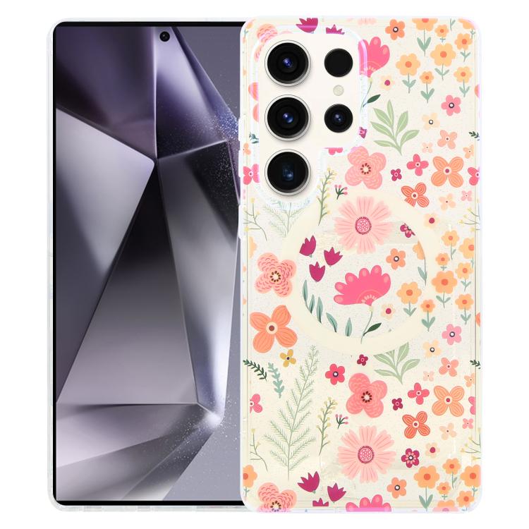 

For Samsung Galaxy S24 Ultra 5G IMD Blue Light Jungle Series Magnetic Phone Case(Flower)