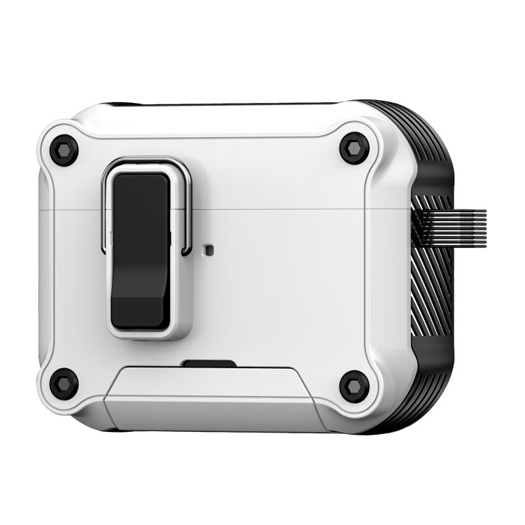 For AirPods Pro 3 Safety Buckle Magnetic Auto Pop-Up Earphones Protective Case With Holder(Black White)