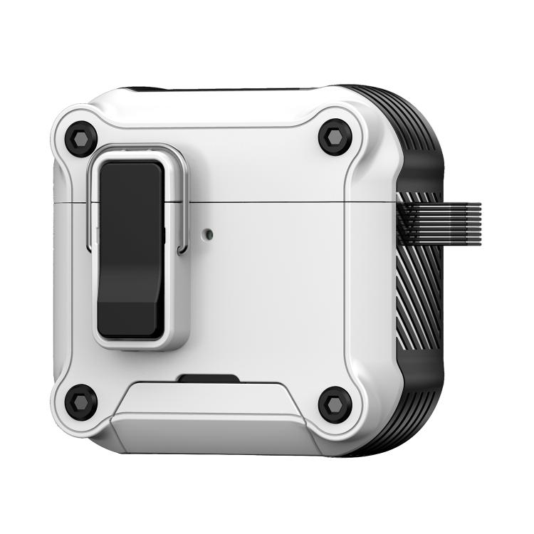 For AirPods 5 / AirPods 4 Safety Buckle Magnetic Auto Pop-Up Earphones Protective Case With Holder(Black White)