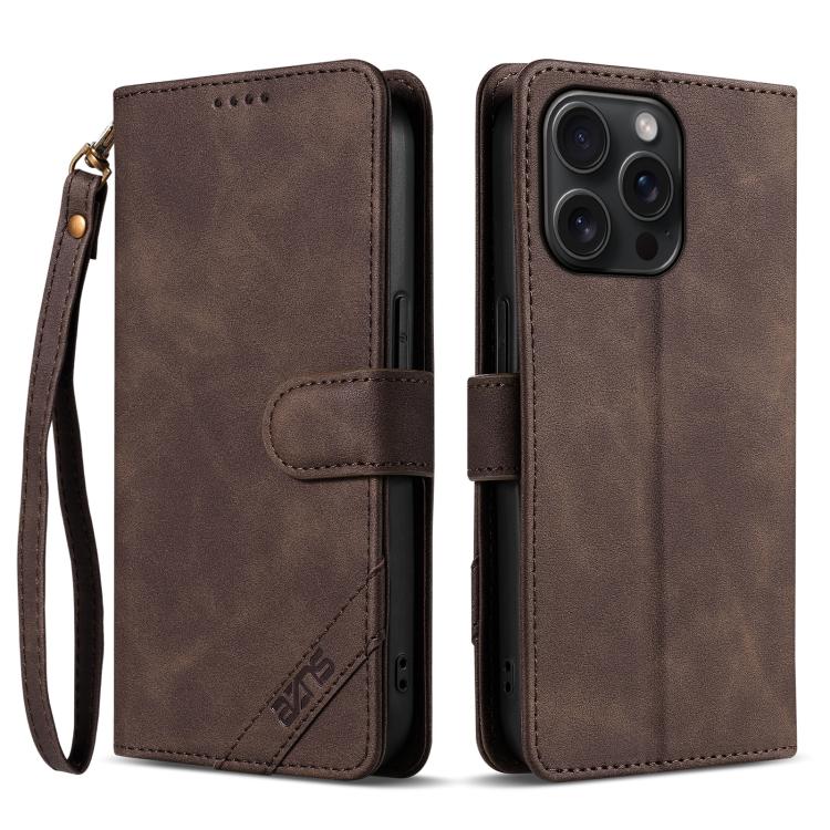 

For iPhone 13 Pro Max AZNS A2 Series Tri-Card Wallet RFID Vegan Leather Phone Case with Strap(Brown)