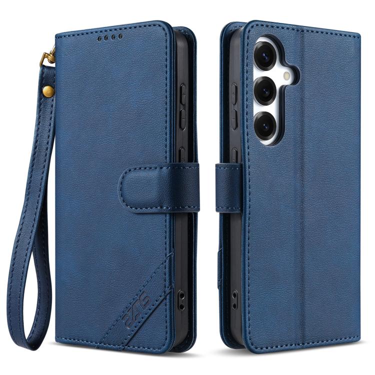 

For Samsung Galaxy S25 FE 5G AZNS A2 Series Tri-Card Wallet RFID Vegan Leather Phone Case with Strap(Blue)