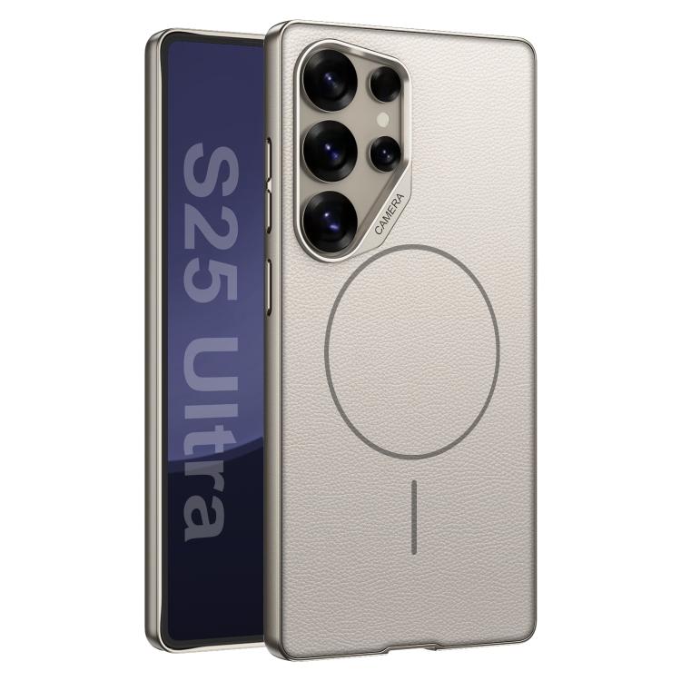 

For Samsung Galaxy S25 Ultra 5G GKK Large Camera Hole Metal Paint Skin Feel Vegan Leather Magnetic Phone Case(Titanium Gray)