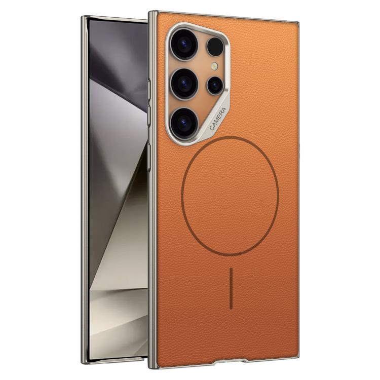

For Samsung Galaxy S24 Ultra 5G GKK Large Camera Hole Metal Paint Skin Feel Vegan Leather Magnetic Phone Case(Orange)