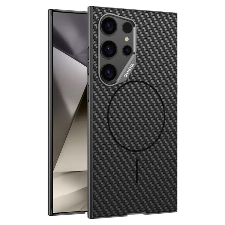 

For Samsung Galaxy S24 Ultra 5G GKK Large Camera Hole Metal Paint Skin Feel Vegan Leather Magnetic Phone Case(Carbon Fiber Black)
