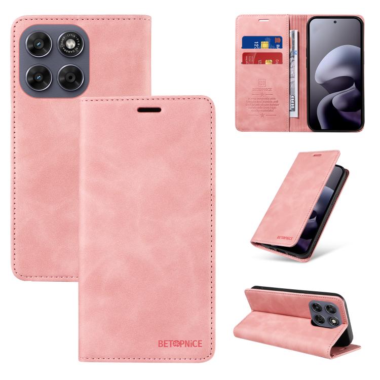 For Motorola Moto G Max / G87 / G77 / G67 5G BETOPNICE Suction RFID Anti-theft Leather Phone Case(Pink)