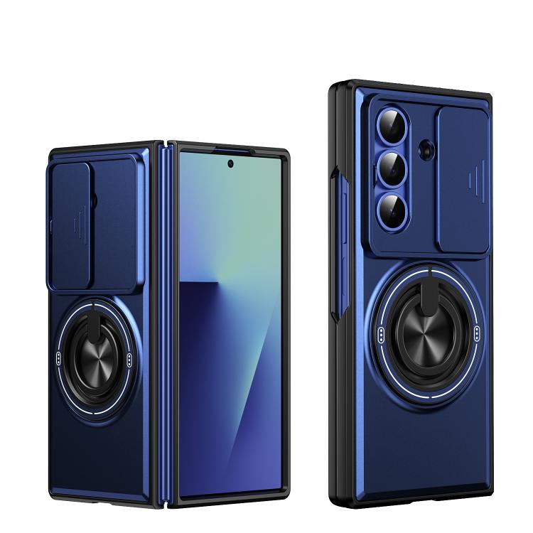 For Samsung Galaxy Z Fold7 5G Lens Sliding Window Multifunctional Magnetic Shockproof Phone Case(Royal Blue)
