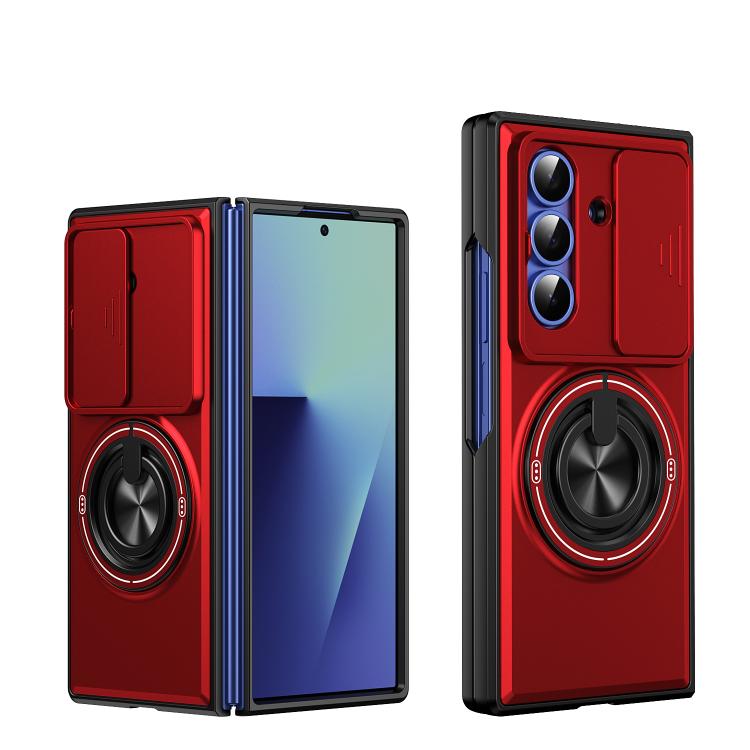 For Samsung Galaxy Z Fold7 5G Lens Sliding Window Multifunctional Magnetic Shockproof Phone Case(Red)