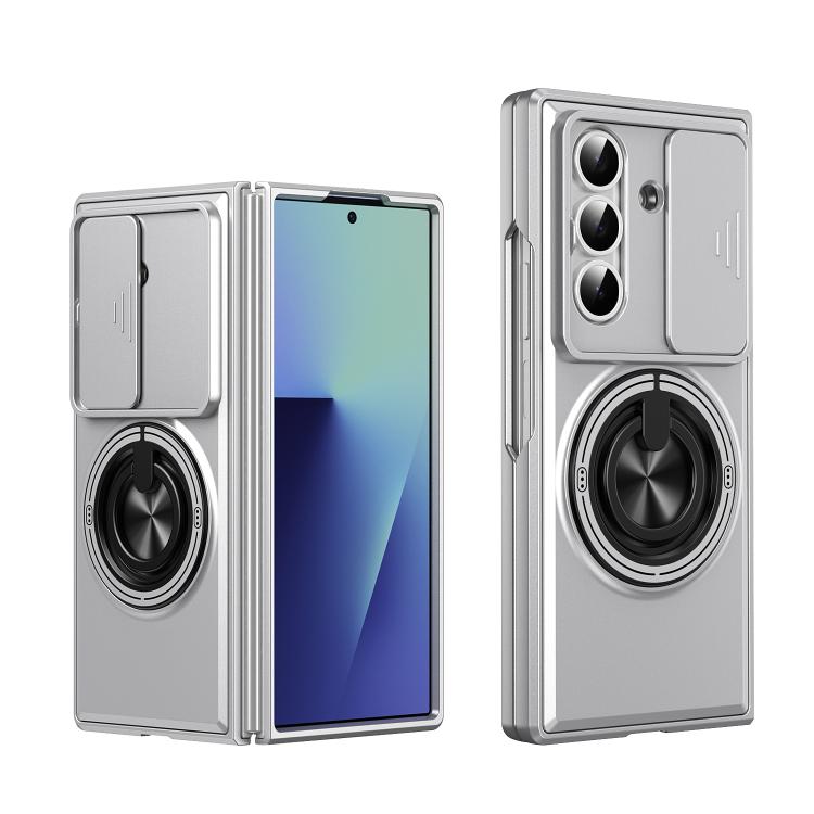 For Galaxy Z Fold6 5G Lens Sliding Window Multifunctional Magnetic Shockproof Phone Case(Titanium Gray)