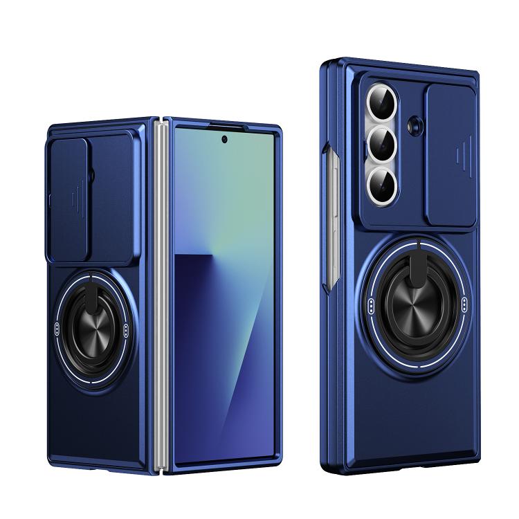 For Galaxy Z Fold5 5G Lens Sliding Window Multifunctional Magnetic Shockproof Phone Case(Royal Blue)