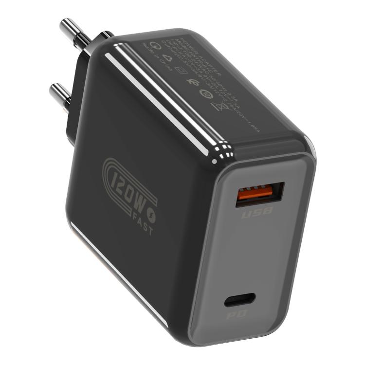 HX119 120W USB and Type-C Dual Interface Fast Charger, Plug:EU Plug(Black)