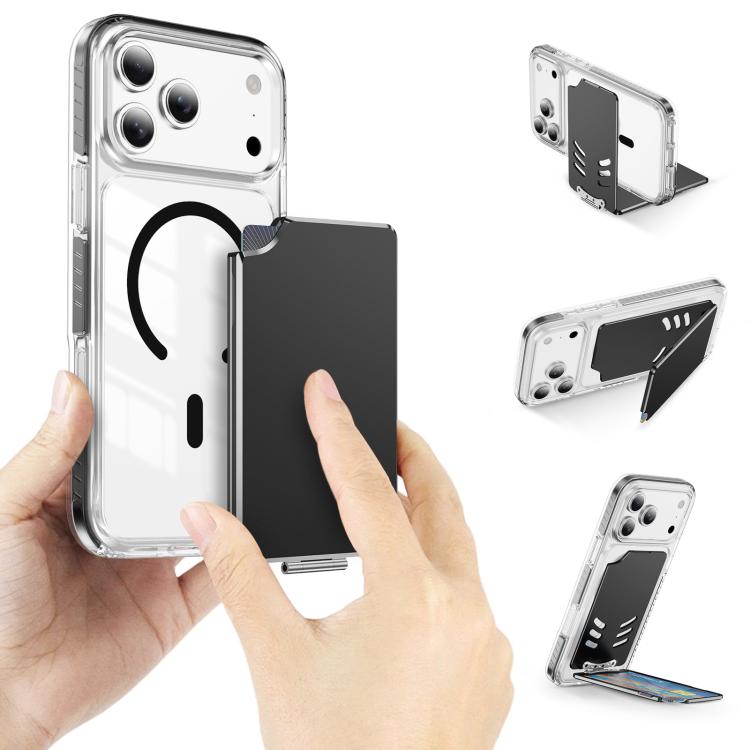 Magnetic Metal Card Clip Bag with Foldable Holder(Black)