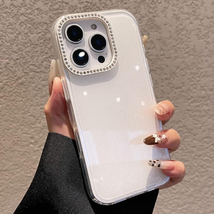 

For iPhone 16 Pro Solid Color Glitter & Rhinestone Design Phone Case(White)