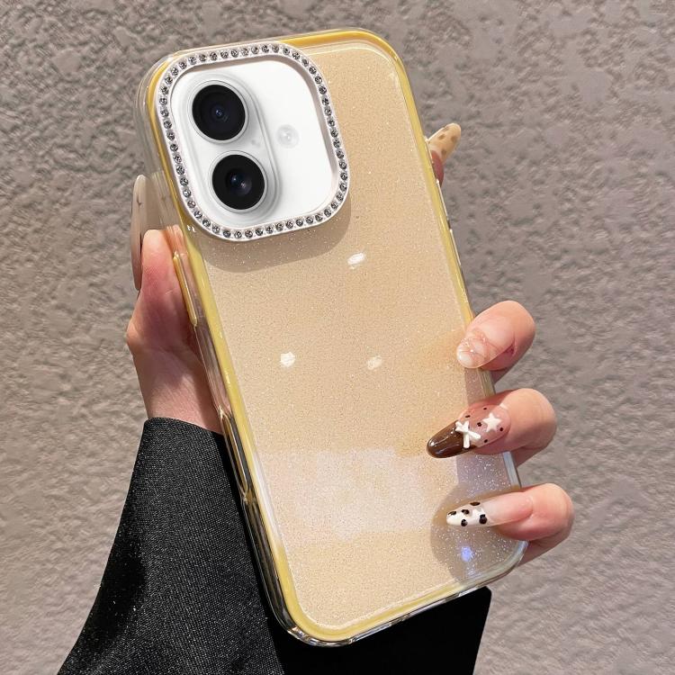 

For iPhone 16 Solid Color Glitter & Rhinestone Design Phone Case(Yellow)