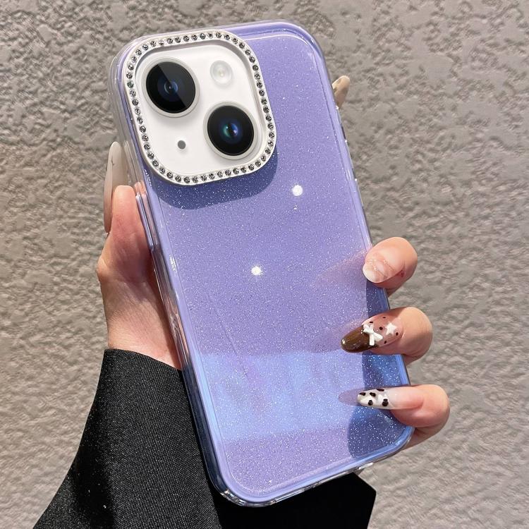 For iPhone 15 Solid Color Glitter & Rhinestone Design Phone Case(Purple)