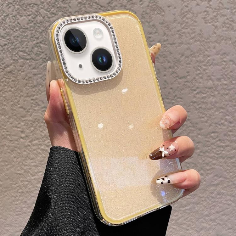 

For iPhone 15 Solid Color Glitter & Rhinestone Design Phone Case(Yellow)