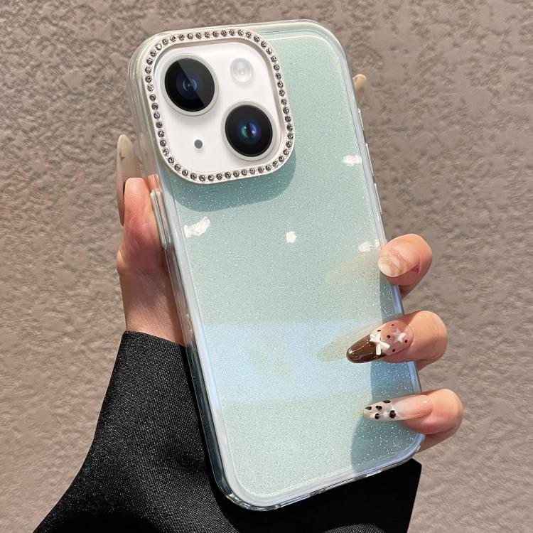 

For iPhone 14 Solid Color Glitter & Rhinestone Design Phone Case(Green)