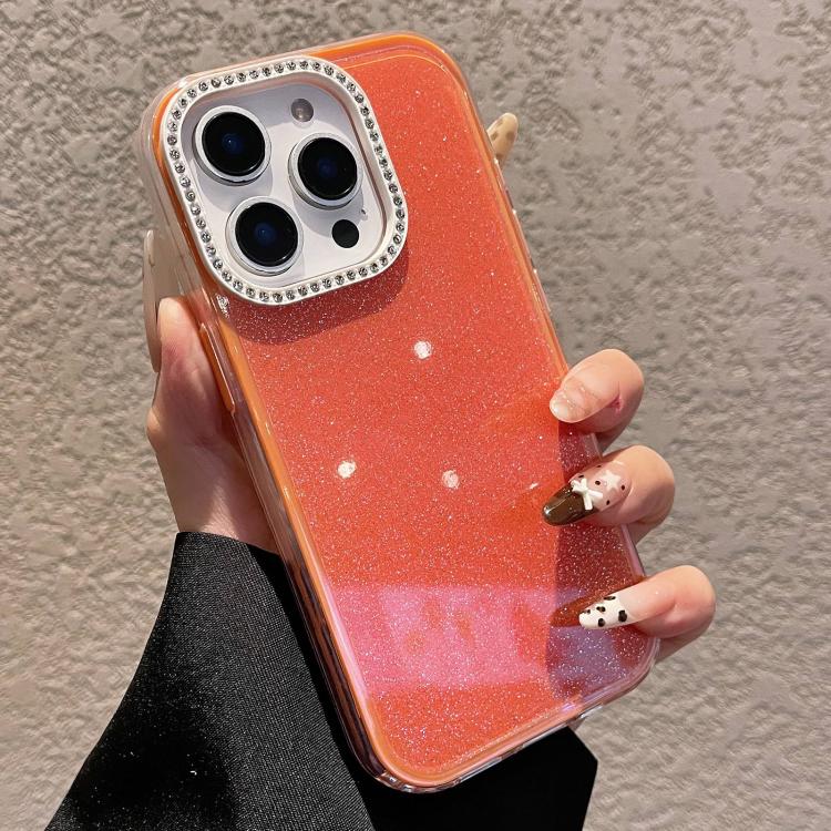 For iPhone 13 Pro Solid Color Glitter & Rhinestone Design Phone Case(Orange)