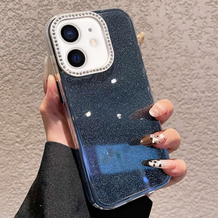 

For iPhone 12 Solid Color Glitter & Rhinestone Design Phone Case(Black)
