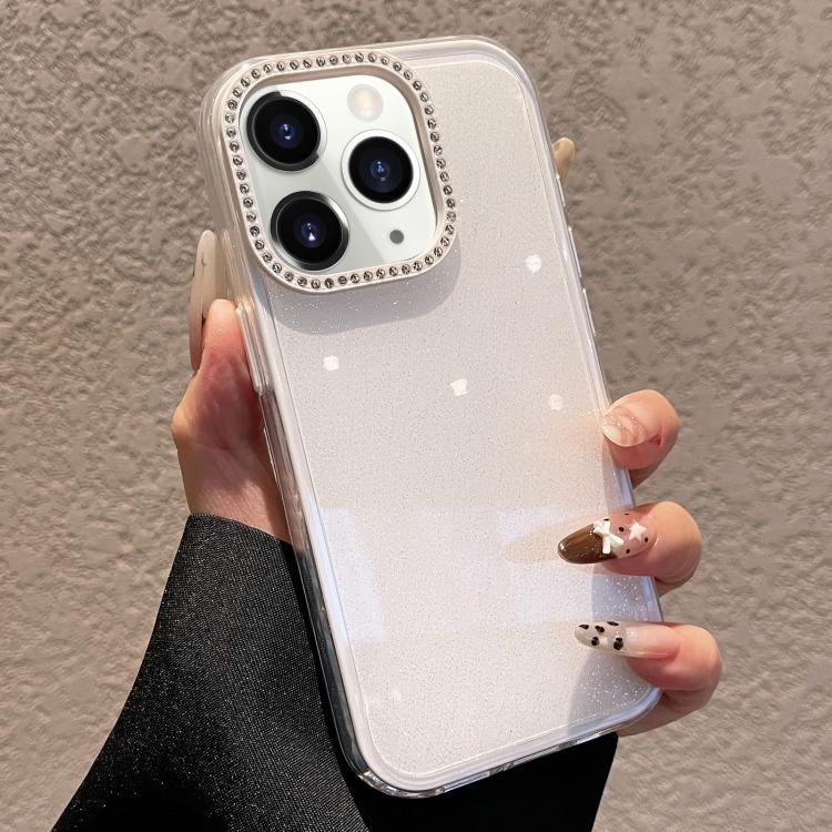 For iPhone 11 Pro Max Solid Color Glitter & Rhinestone Design Phone Case(White)