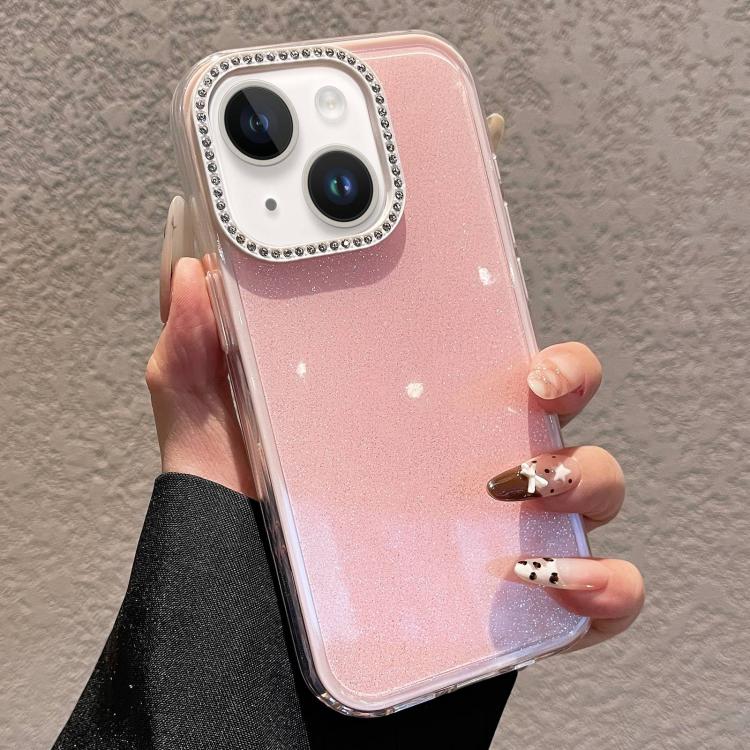 For iPhone 13 Solid Color Glitter & Rhinestone Design Phone Case(Pink)