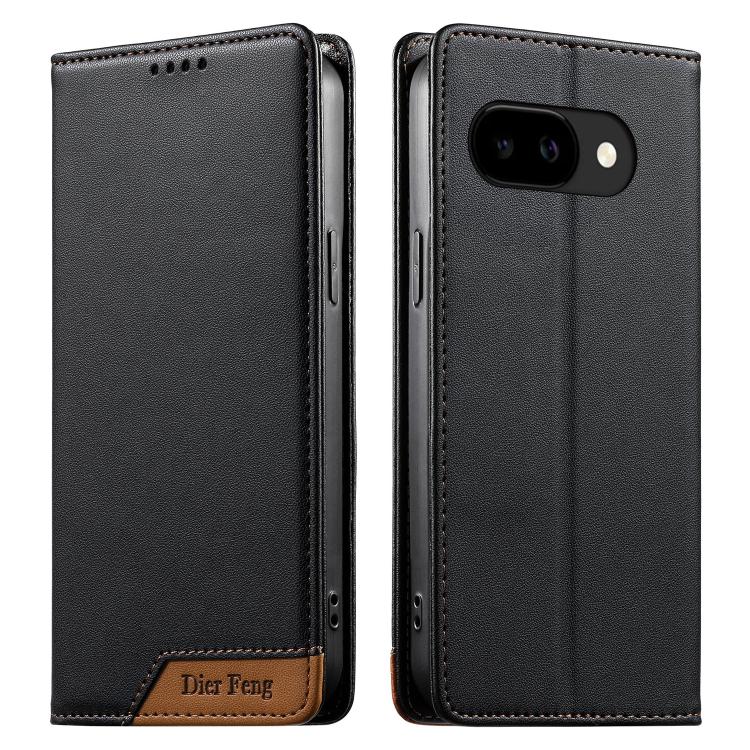 

For Google Pixel 10a Dierfeng Splicing Strong Magnetic RFID Vegan Leather Phone Case(Black)