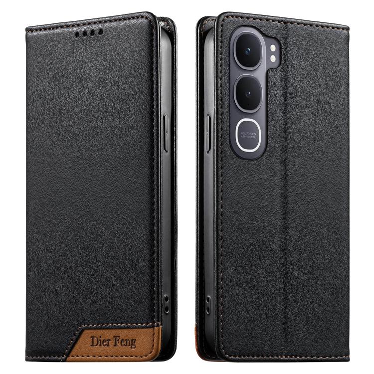 For vivo Y31 5G Dierfeng Splicing Strong Magnetic RFID Vegan Leather Phone Case(Black)