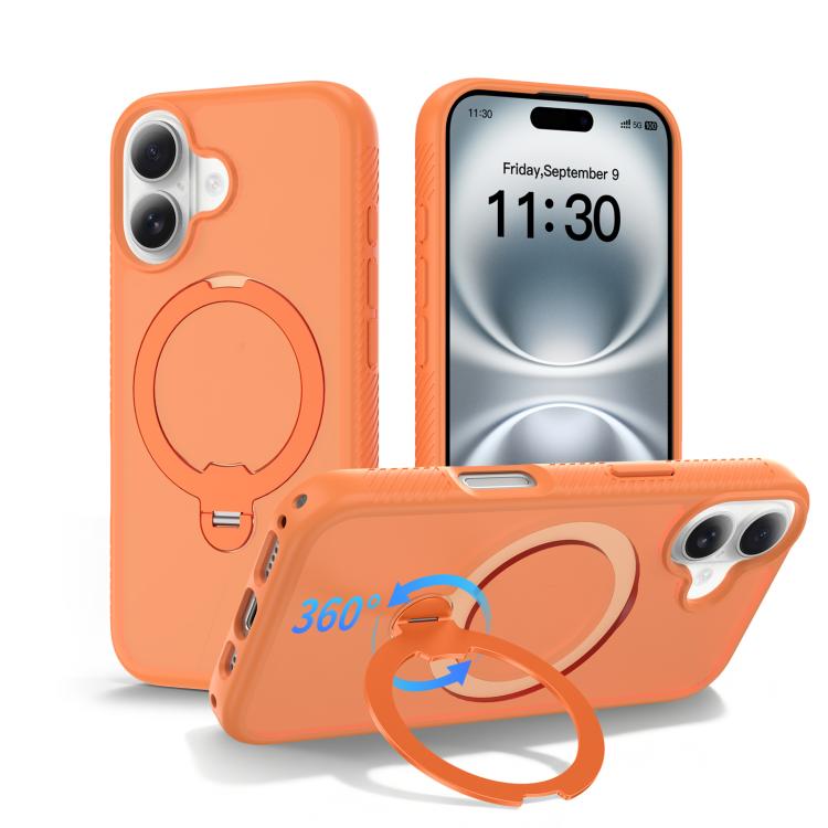For iPhone 16 Magnetic 360 Rotating Stand Airbag Shockproof Phone Case(Orange)