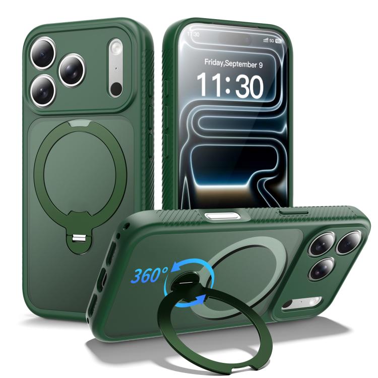For iPhone 17 Pro Magnetic 360 Rotating Stand Airbag Shockproof Phone Case(Green)