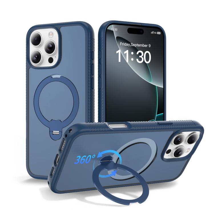 

For iPhone 16 Pro Max Magnetic 360 Rotating Stand Airbag Shockproof Phone Case(Blue)
