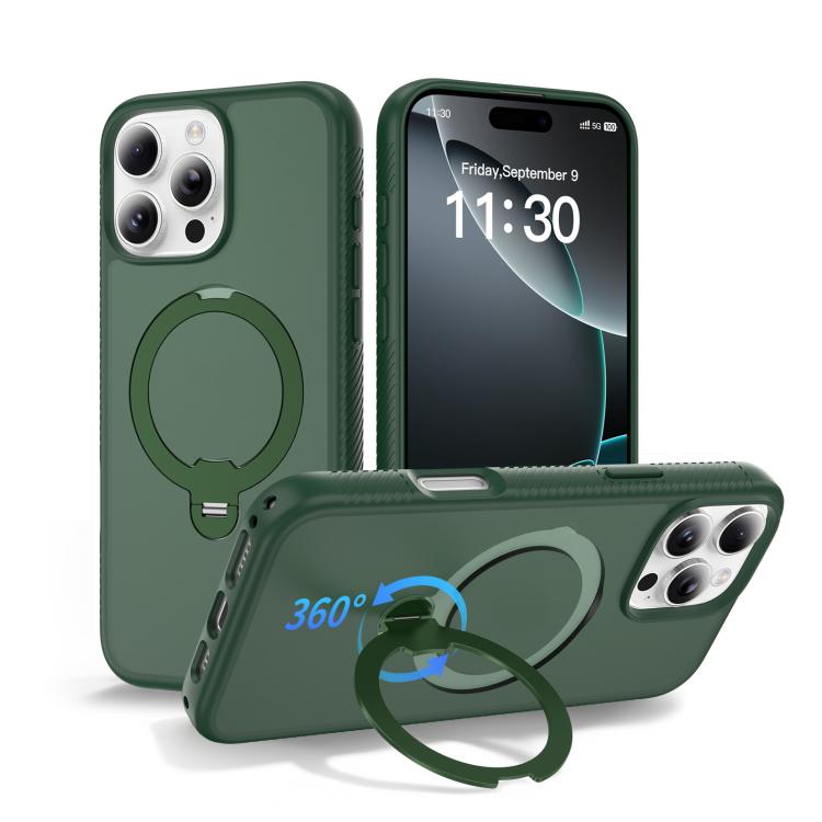 

For iPhone 16 Pro Max Magnetic 360 Rotating Stand Airbag Shockproof Phone Case(Green)
