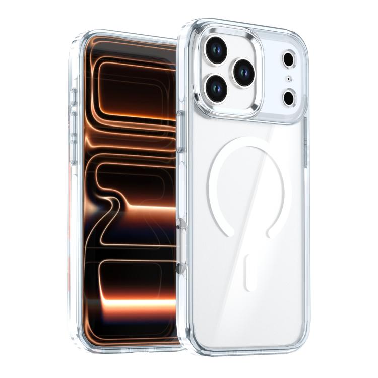 

For iPhone 17 Pro Qicai Two-color Transparent Magnetic Phone Case(White)