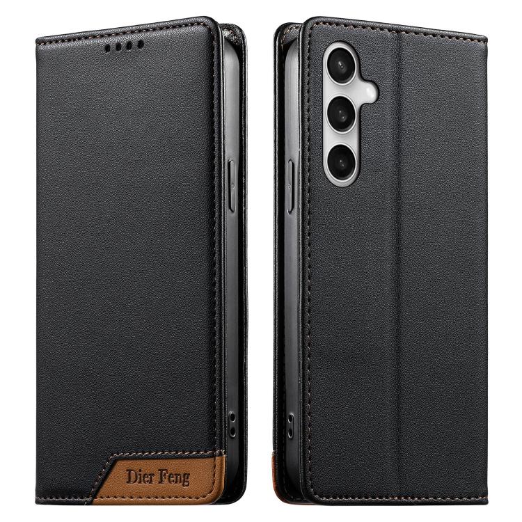 

For Galaxy S26 FE 5G Dierfeng Splicing Strong Magnetic RFID Vegan Leather Phone Case(Black)