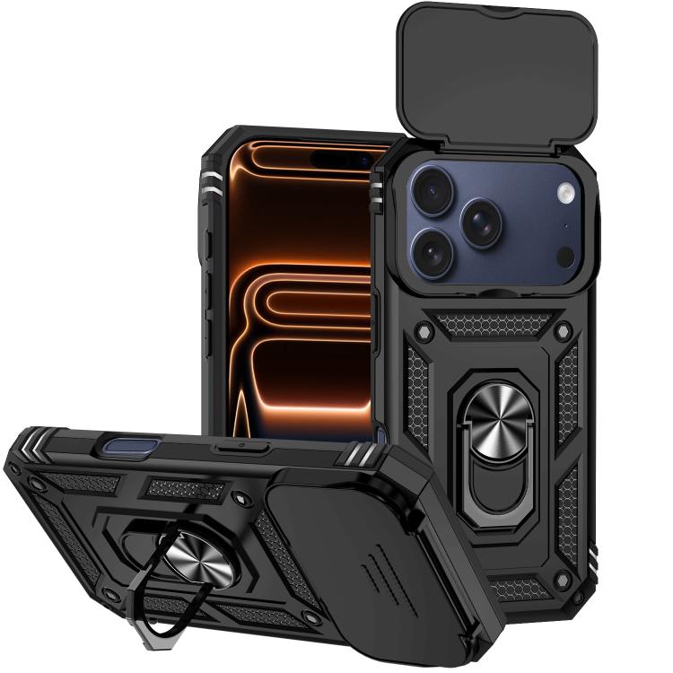 For iPhone 17 Pro Max XDcase Sliding Camshield Ring Holder Magnetic Phone Case(Black)