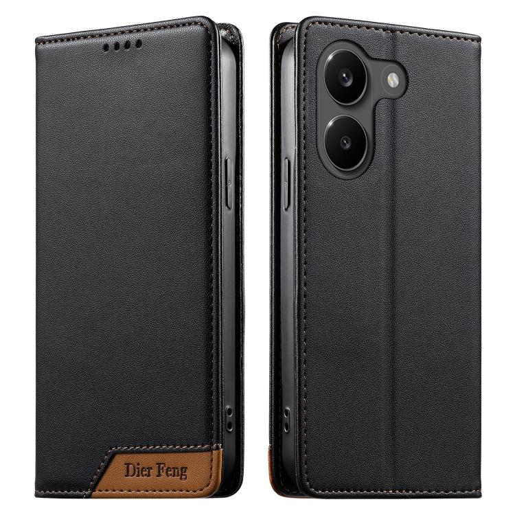 For Xiaomi Poco X8 Pro 5G / Redmi Turbo 5 5G Dierfeng Splicing Strong Magnetic RFID Vegan Leather Phone Case(Black)