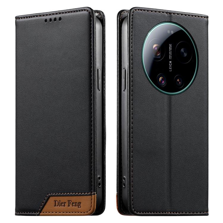 

For Xiaomi 17 Ultra Dierfeng Splicing Strong Magnetic RFID Vegan Leather Phone Case(Black)
