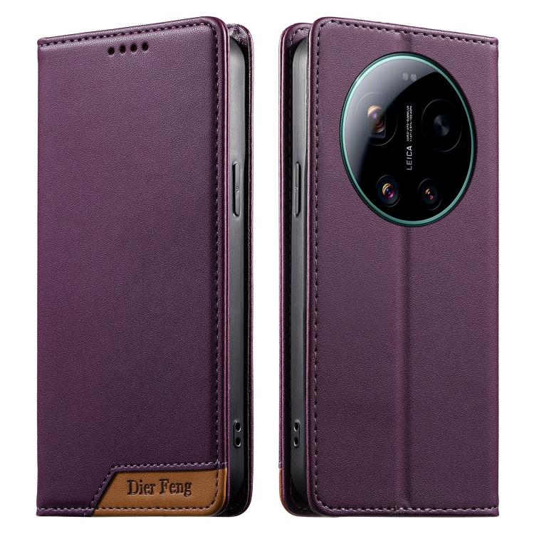 

For Xiaomi 17 Ultra Dierfeng Splicing Strong Magnetic RFID Vegan Leather Phone Case(Purple)