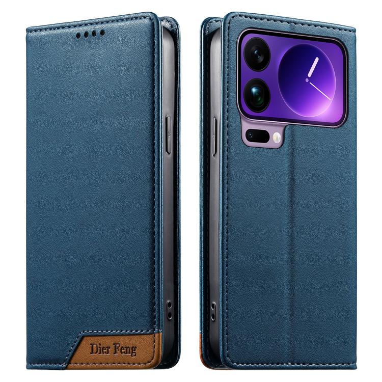 

For Xiaomi 17 Pro Max Dierfeng Splicing Strong Magnetic RFID Vegan Leather Phone Case(Blue)