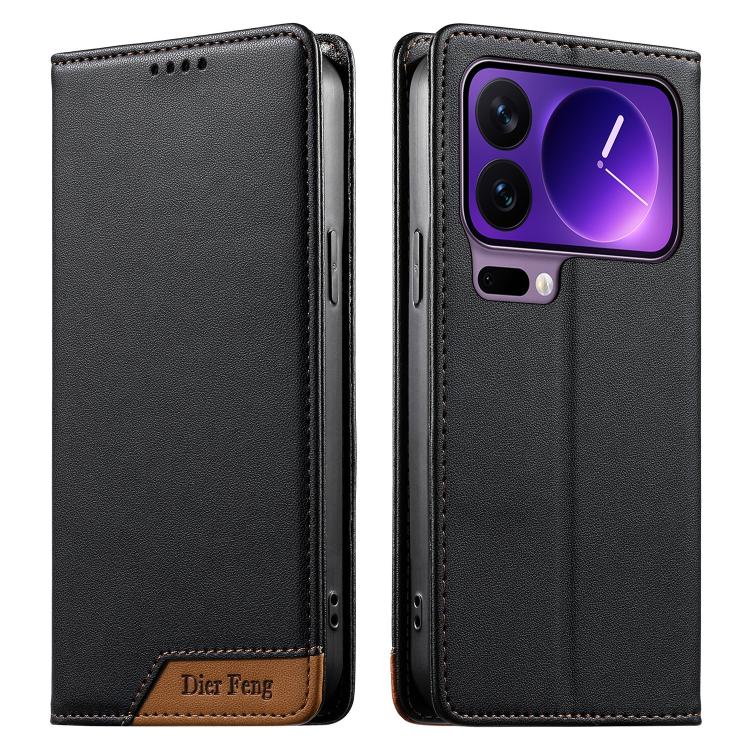 

For Xiaomi 17 Pro Dierfeng Splicing Strong Magnetic RFID Vegan Leather Phone Case(Black)