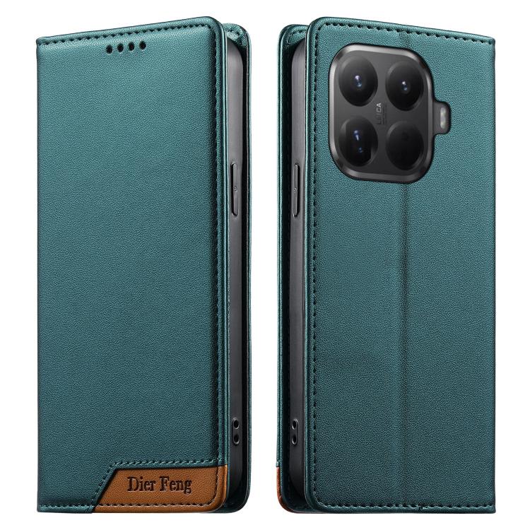 

For Xiaomi 15T Pro 5G Dierfeng Splicing Strong Magnetic RFID Vegan Leather Phone Case(Green)