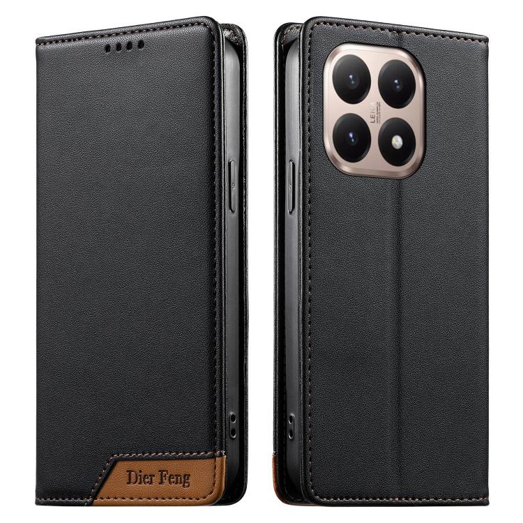 

For Xiaomi 15T 5G Dierfeng Splicing Strong Magnetic RFID Vegan Leather Phone Case(Black)