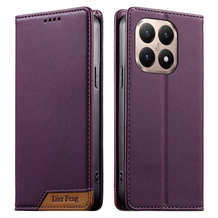

For Xiaomi 15T 5G Dierfeng Splicing Strong Magnetic RFID Vegan Leather Phone Case(Purple)
