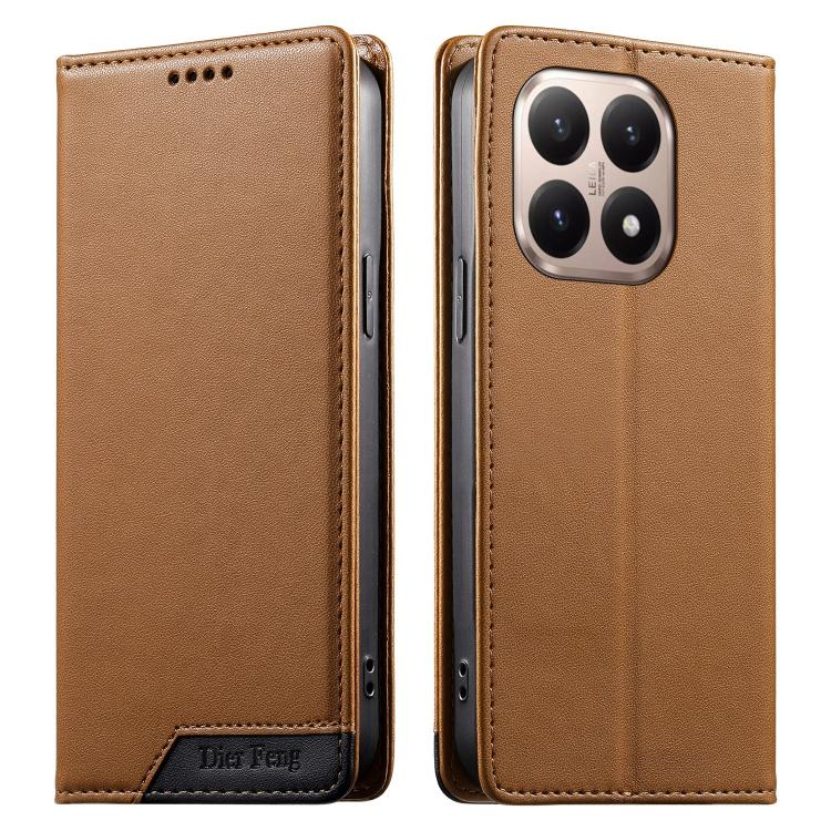 

For Xiaomi 15T 5G Dierfeng Splicing Strong Magnetic RFID Vegan Leather Phone Case(Brown)