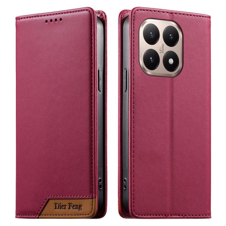 

For Xiaomi 15T 5G Dierfeng Splicing Strong Magnetic RFID Vegan Leather Phone Case(Red)