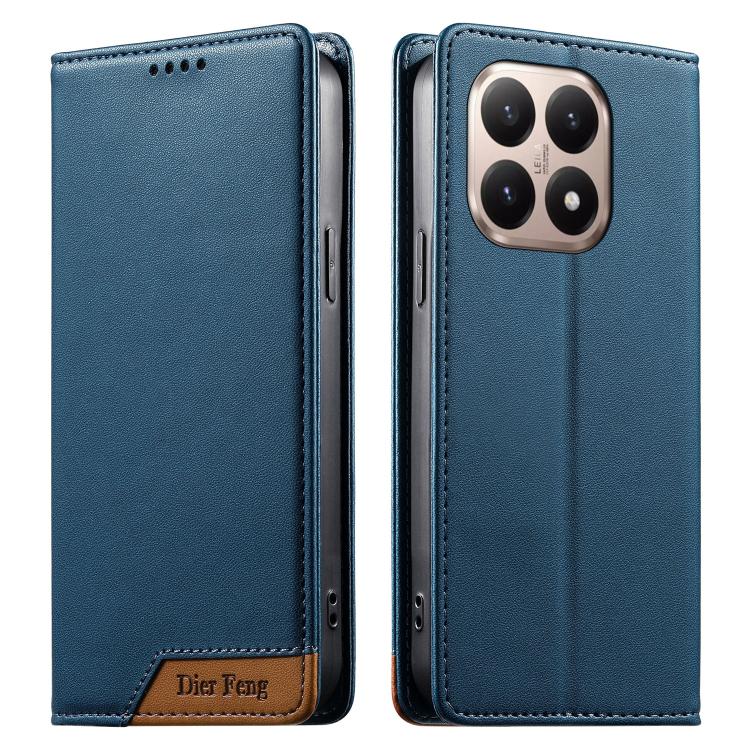 

For Xiaomi 15T 5G Dierfeng Splicing Strong Magnetic RFID Vegan Leather Phone Case(Blue)