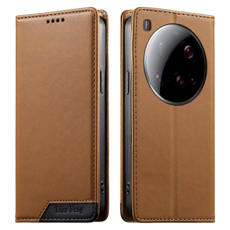 

For Xiaomi 15 Ultra Dierfeng Splicing Strong Magnetic RFID Vegan Leather Phone Case(Brown)