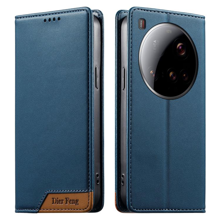 

For Xiaomi 15 Ultra Dierfeng Splicing Strong Magnetic RFID Vegan Leather Phone Case(Blue)