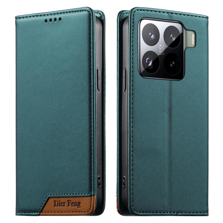 

For Xiaomi 15 Pro Dierfeng Splicing Strong Magnetic RFID Vegan Leather Phone Case(Green)
