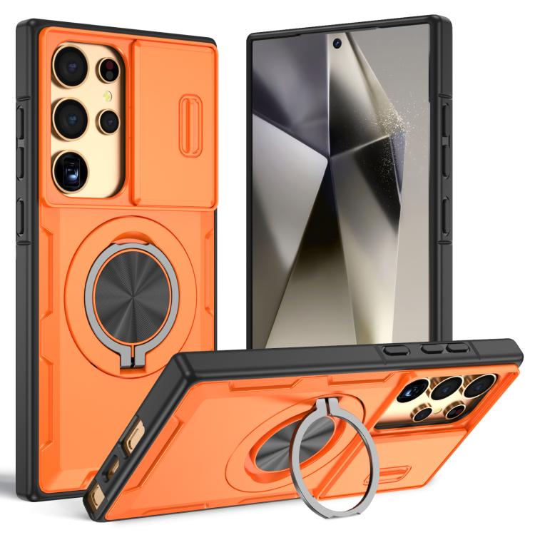 For Galaxy S24 Ultra 5G Camshield Rotation Holder MagSafe Phone Case(Orange) — купить у Sunsky-online WW