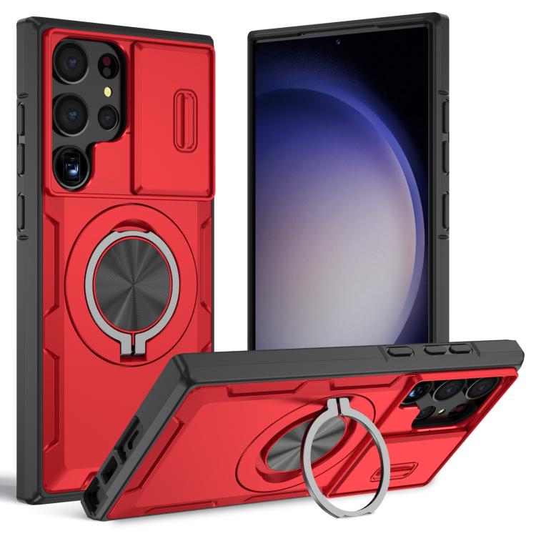 

For Galaxy S23 Ultra 5G Camshield Rotation Holder MagSafe Phone Case(Red)