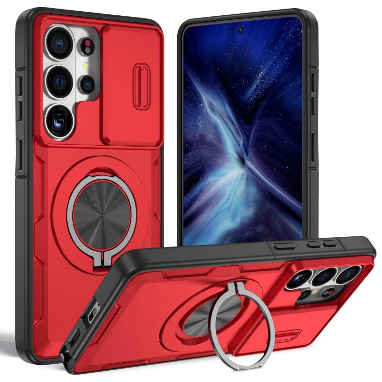 For Galaxy S26 Ultra 5G Camshield Rotation Holder MagSafe Phone Case(Red)